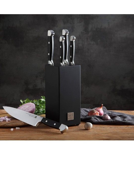 LIEF+SVEIN Brand German Steel Knife Block Set, 5-Piece Kitchen Knife Set with block. German Stainless 1.4116 Steel.