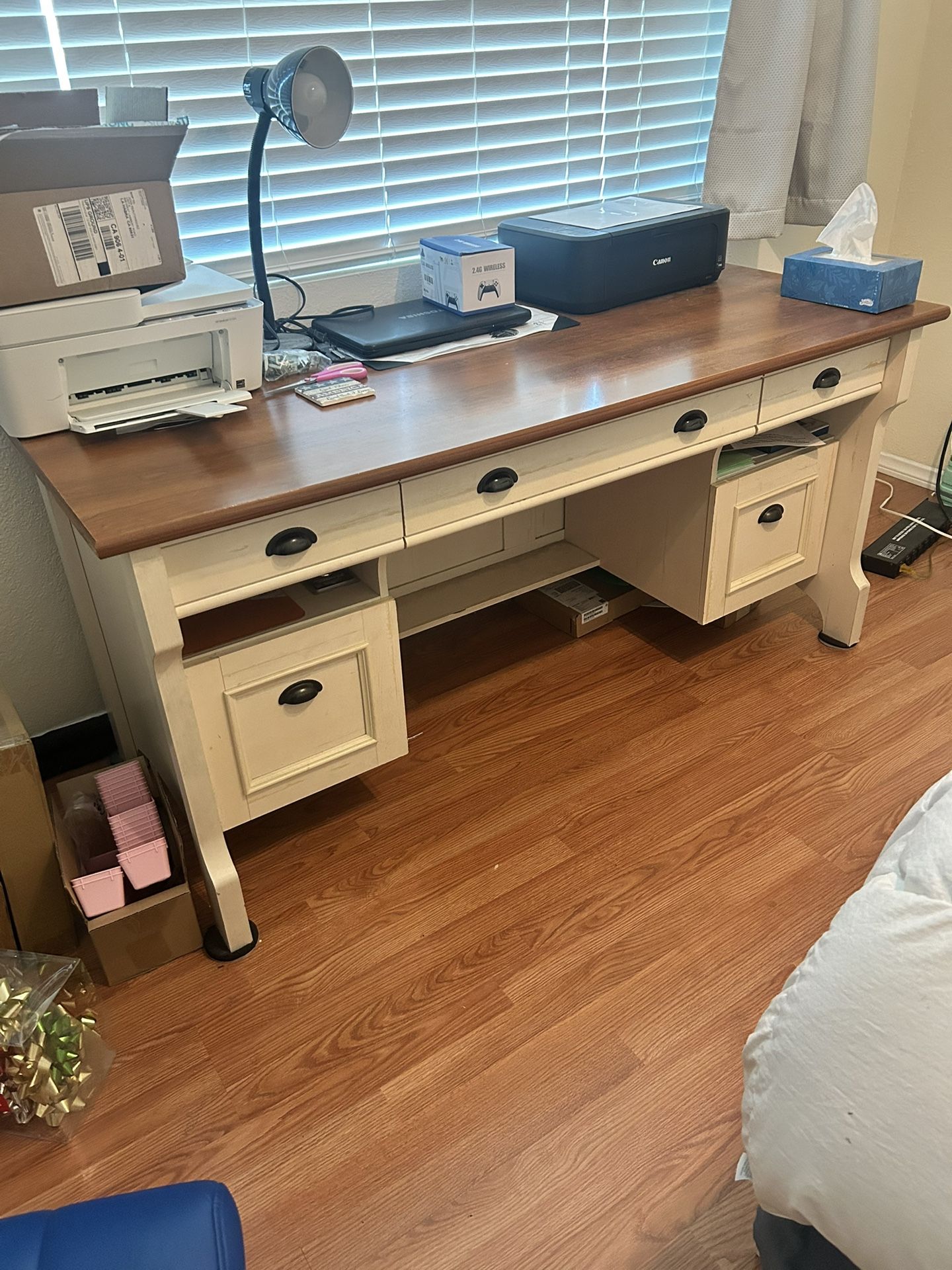 White Desk With Drawer And File Folder Cabinets
