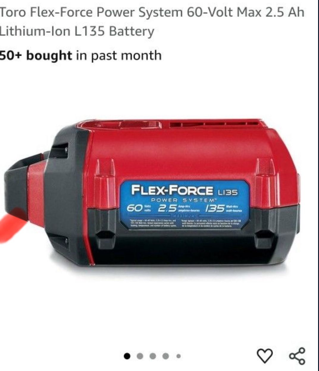 Toro Flex-Force Power System 60-Volt Max 2.5 Ah Lithium-Ion L135 Battery