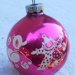 vintage Christmas glass ornaments Made In The USA Shiney Bright pink 

