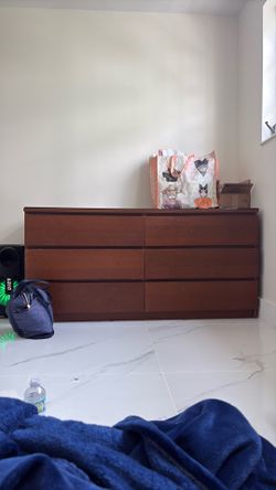 modern brown dresser 6 wide drawers