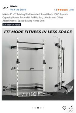 Mikolo 2" x 2" Folding Wall Mounted Squat Rack, 1000 Pounds Capacity Power Rack with Pull Up Bar, J Hooks and Other Attachments, Space-Saving Home Gym