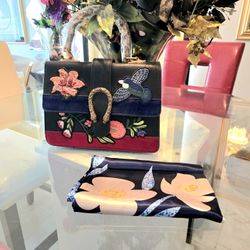 Multi Color Crossbody And Silk Scarf