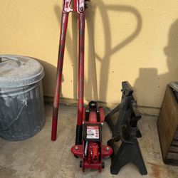 Bolt Cutter, 2 Jack Stands & Small Floor Jack (no handle)