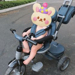 Used Tricycle with Push Handle, Storage Bag, and Canopy - Excellent Condition