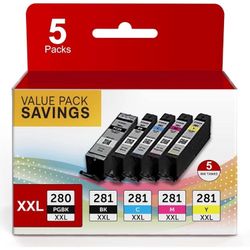 NEW! 5 Pack Ink Cartridges PGI-280XXL-281XXL 280 Ink For A Cannon Printer