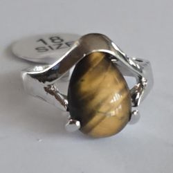TIGER EYE NEW SIZE 8 TITANIUM FOREVER WEAR SILVER  POLISHED CABECHON RING