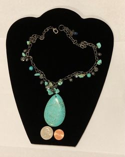 Vintage Necklace with Nice Big Blue Turquoise Stone and Lots of Little Ones, Quality, Jewelry, Accessory, Clothing, Necklace, Charm, Bracelet