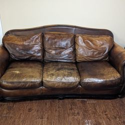 Leather Couch & Chair Ottoman Set