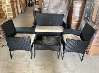 4 Piece Outdoor Patio Furniture Sets, Small Wicker Patio Conversation Furniture Rattan Chair Set wit