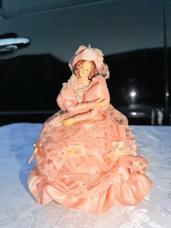 Vintage Dancing Victorian Lady Figurine Doll Pink Lace