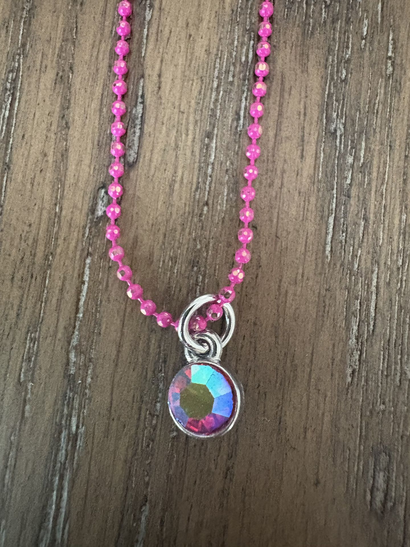 "Blush Pink Beaded Necklace – Rhodium Glass Drop Pendant – Handmade Jewelry"