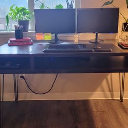 Sturdy Large Wood Desk With Hair Pin Legs