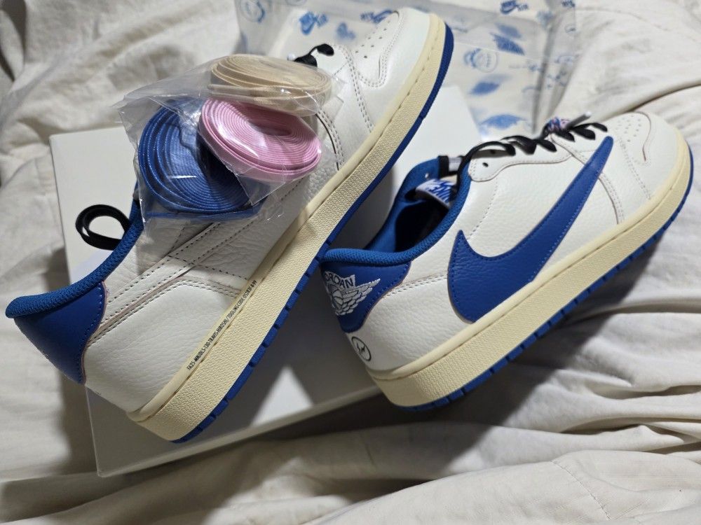 Travis Scott x Fragment Jordan 1 Retro Low OG SP Sail Military Blue Size 13