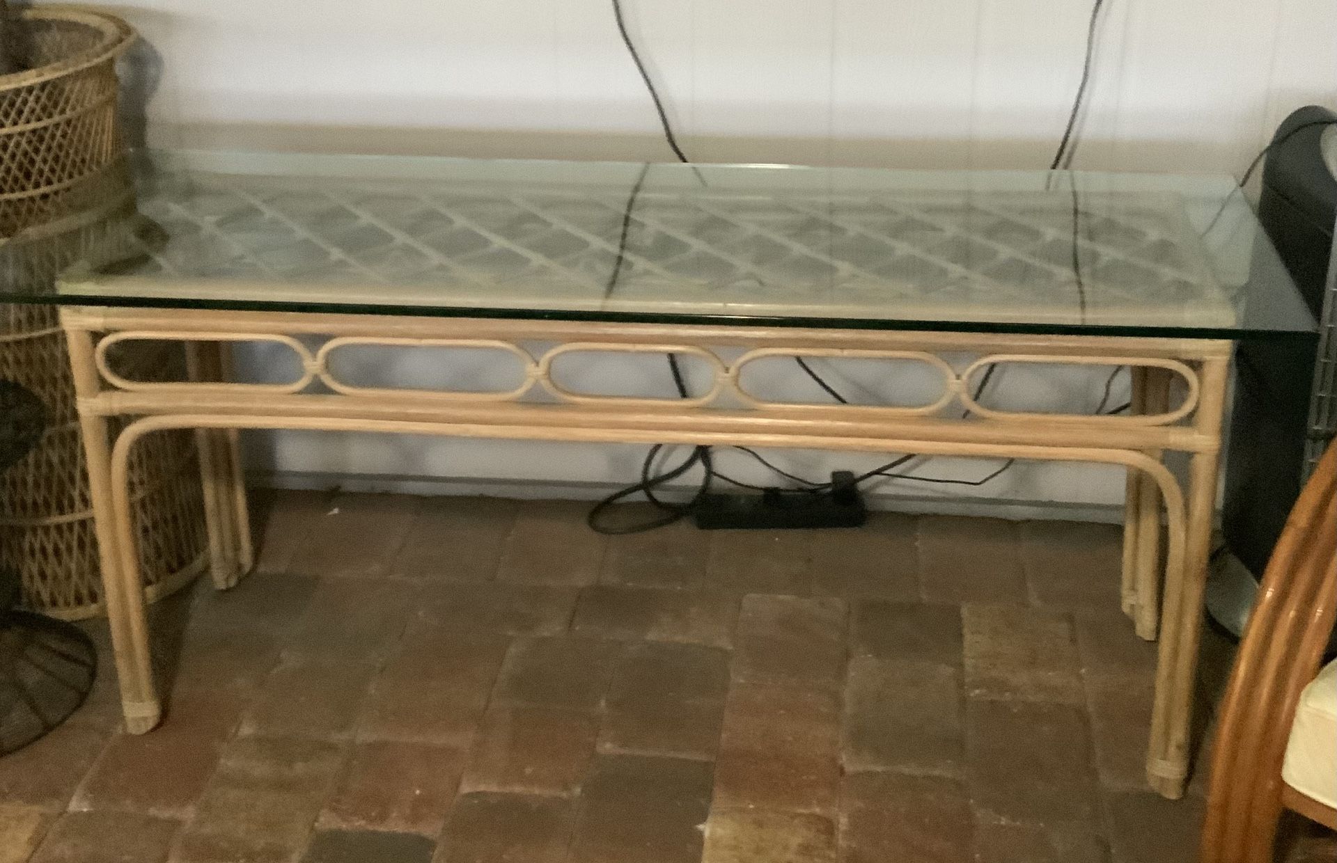 Rattan Console Table Heavy Glass 50 X 20 X 28 High
