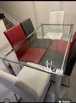 6-Seater Rectangular Dining Table Set with Leather Chairs – $450