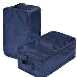 Travel Shoe Bags, Foldable Waterproof Shoe Pouches Organizer-Double Layer (2 Navy Bag)