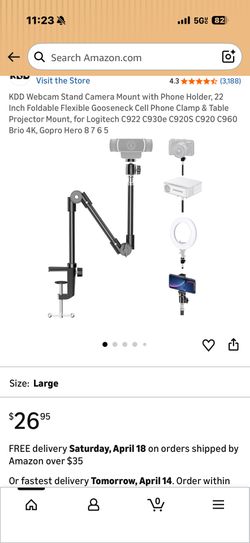 Webcam Stand Camera Mount with Phone Holder, 22 Inch Foldable Flexible Gooseneck Cell Phone Clamp & Table Projector Mount, for Logitech C922 C930e C92