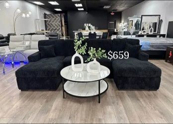 Stylish‼️ 3-Pc Fur-Like Jumbo Corduroy Sectional Sofa With Pullout Bed + Double Storage