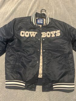 Dallas Cowboys Navy Satin Varsity Jacket – NFL Snap Button Classic