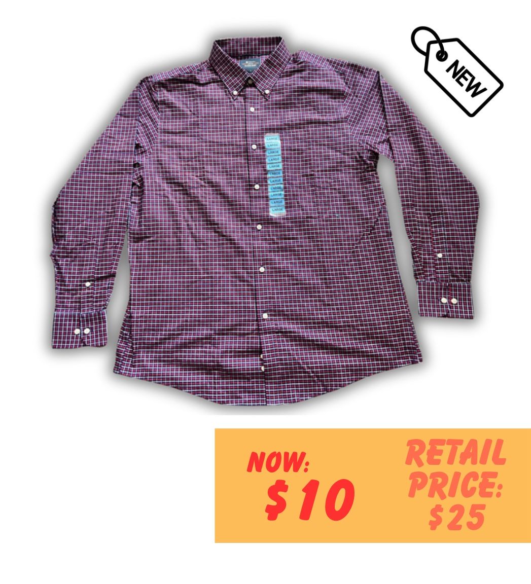 Member's Mark Stretch Oxford Shirt Plaid LARGE
