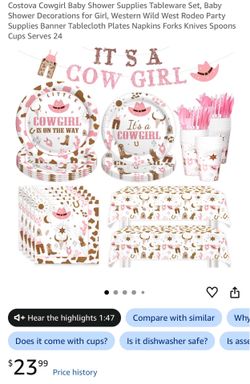 Costova Cowgirl Baby Shower Supplies Tableware Set