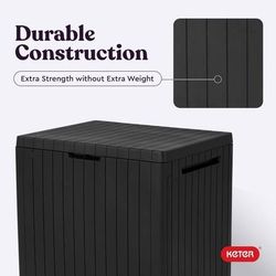 Keter 30 Gallon Dark Gray Resin Outdoor Storage Box and Side Table for Pool and Garden Accessories