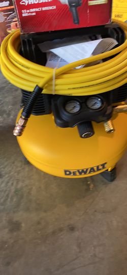 DEWALT HEAVY DUTY COMPRESSOR. 6 GALLON 165PSI-PVC - HUSKY 1/2”IN IMPACT WRENCH 800 FT-LBS . NEW.
