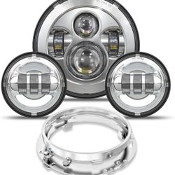 TRUCKMALL 7-inch LED front headlight, fog lights, motorcycle ring kit for Touring Road King Ultra Classic Electra Street Glide 