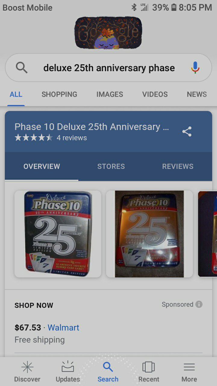 Phase 10 Deluxe 25th Anniversary Limited Edition Rummy Card Game. Has all cards, 2 decks. Sells for almost $70 at Walmart.