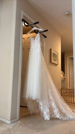 White Lace A-Line Wedding Dress with Train