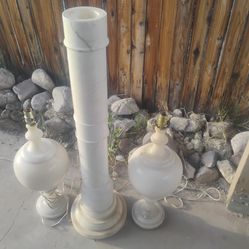 2 Antique Marble Lamps & 1 Light up Marble Stand