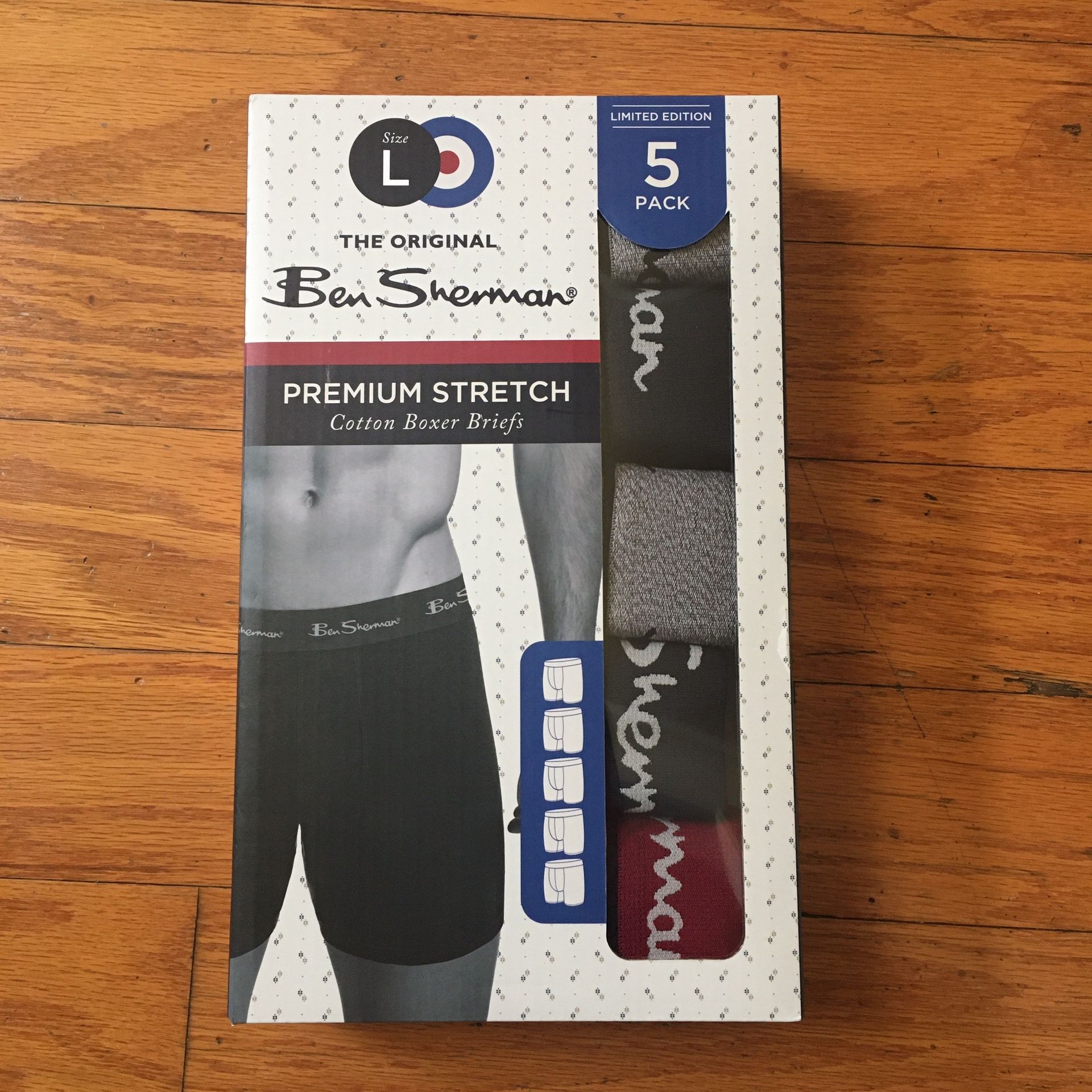 NWT Ben Sherman Premium Stretch Cotton Bóxer Briefs 5 Pack Size l
