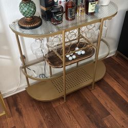 Metal Wine And Bar Stand With Glass Shelves