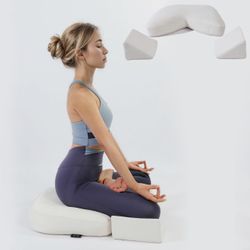 New! Meditation Cushion Buckwheat Hull Filled Crescent Shaped With 2 Knee Supports and Carry On Strap