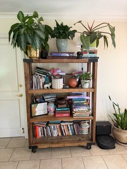 Industrial Rustic Wood Bookshelf / Rolling Shelving Unit
