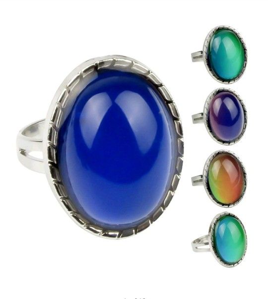 Mood Ring Vintage Retro Color Change Mood Ring Oval Temperature Changing Rings Adjustable For Women