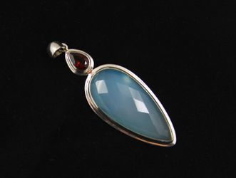 Blue Chalcedony &Garnet Pendant - Understated Elegance