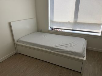 IKEA MALM Twin Bed Frame + Slats + 2 GULLABERG Storage Boxes White