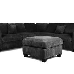 New Sectional! $570!  Black CORDUROY With Ottoman Included!! 