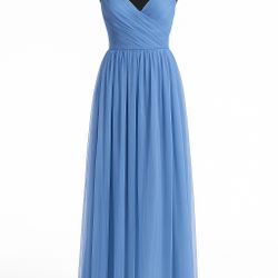 Light Blue Tulle Maxi Dress – Flowy Spaghetti Strap Bridesmaid & Formal Gown-XS