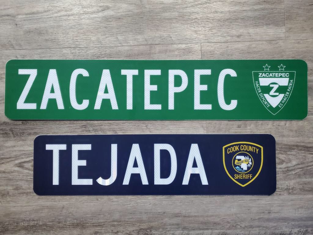 Custom authentic street sign,tejada,cook count sheriff ,zacatepec,Mexico,sports,cpd,cfd,memorabilia,man cave, garage, bar, kitchen, toys, tools, elec