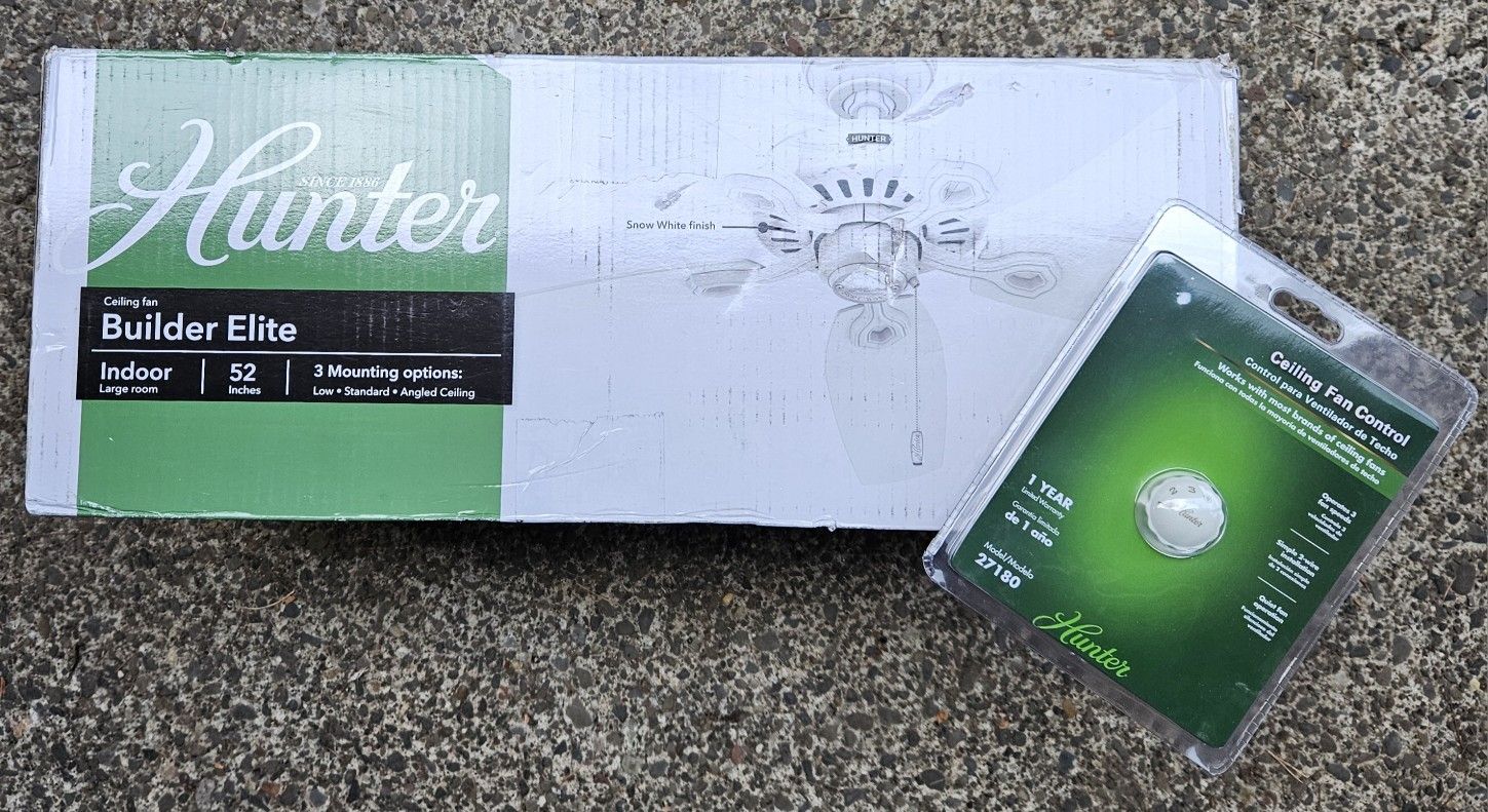 New Hunter Builder Elite Ceiling Fan & Control Switch 