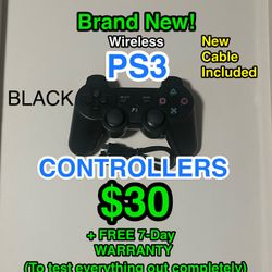 🎮 NEW PS3 Wireless Controllers (BLACK) w/ Cable 🔥