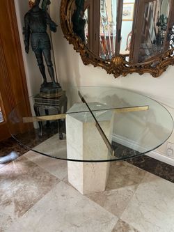Round Glass Top Dining Table with marble Pedestal Base