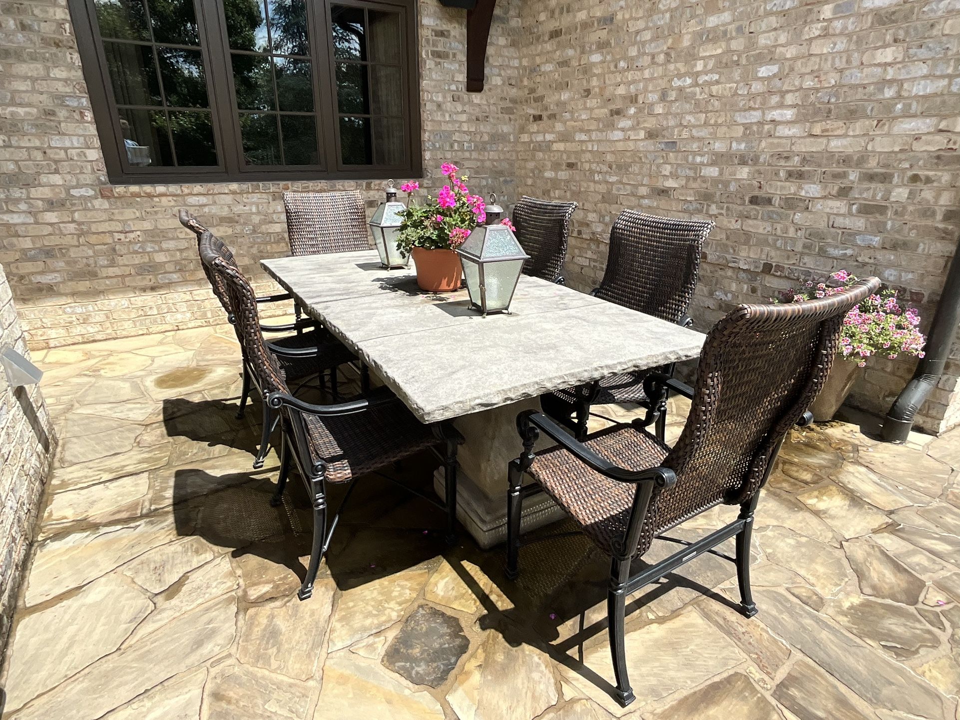 Set Of Six Frontgate Carlisle Wicker Woven Aluminum Armchairs