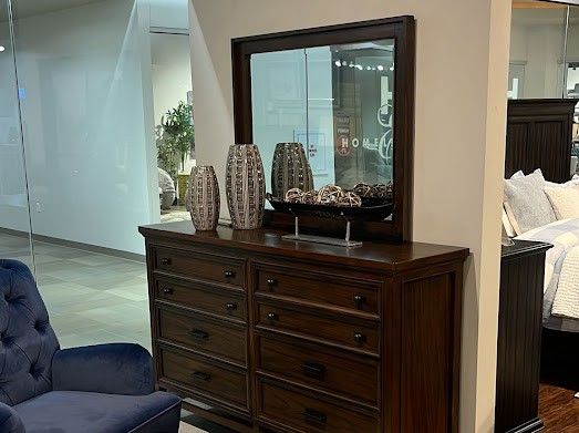 Frazier Park Brown Cherry Dresser And Mirror $20 Down Payment and delivery available 