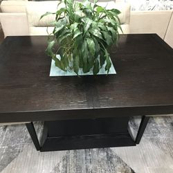 Dining table and six chairs.