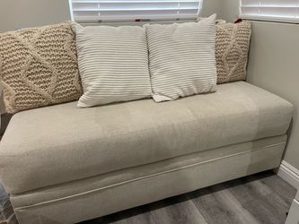 Armless Upholstered Sofa Bench in Beige