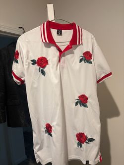 White Rose Embroidered Polo Shirt